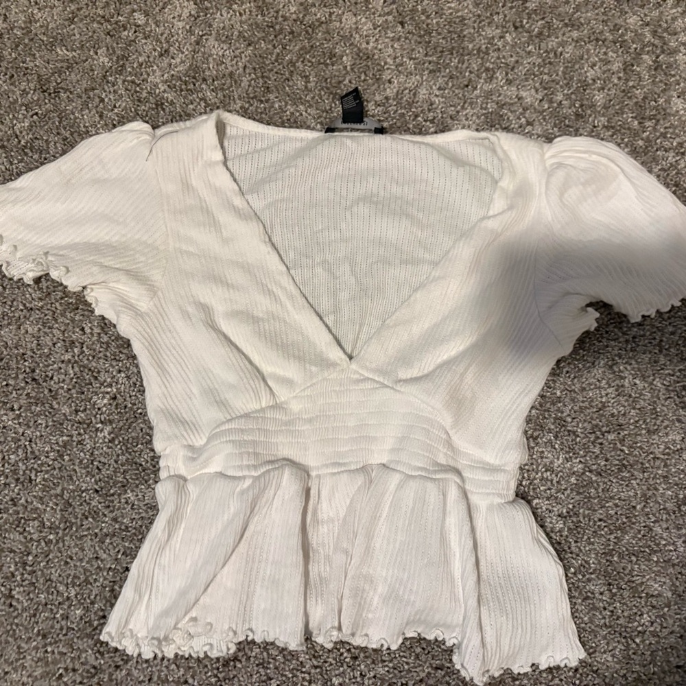 Forever 21 White Peplum Wrap Blouse